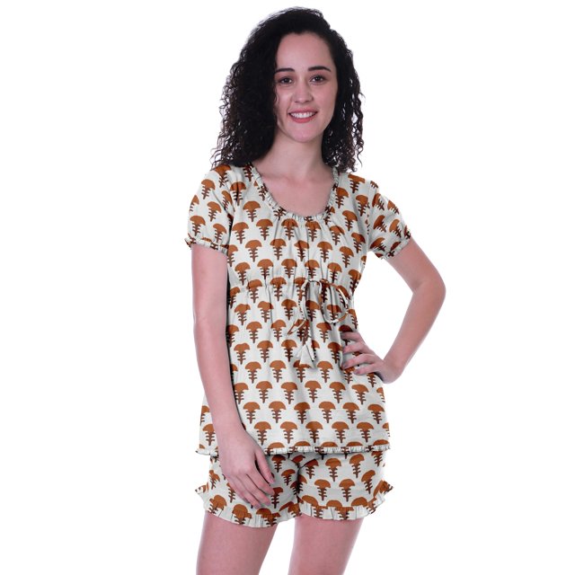 Moomaya Pyjama en Coton pour Femmes, Ensemble de Nuit 2 Pcs avec Shorts, Ensembles de Pyjama avec Shorts