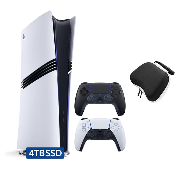 PlayStation 5 Pro 4TB SSD Digital Console with Two Controllers, White and Midnight Black DualSense and Mytrix Hard Shell Protective Controller Case - Flagship PS5 Pro Console