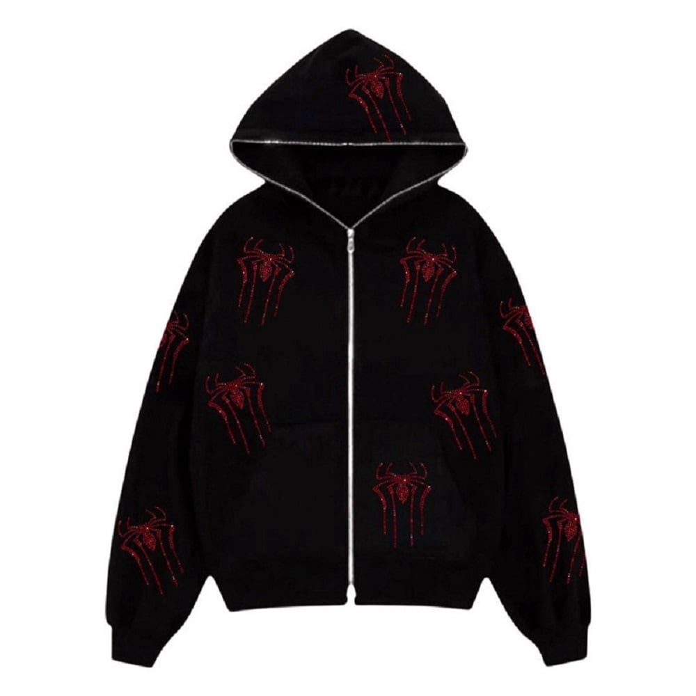 MesaSe Womens Spider Print Pullover Sweatshirt Rhinestone Graphic Trendy  Tops