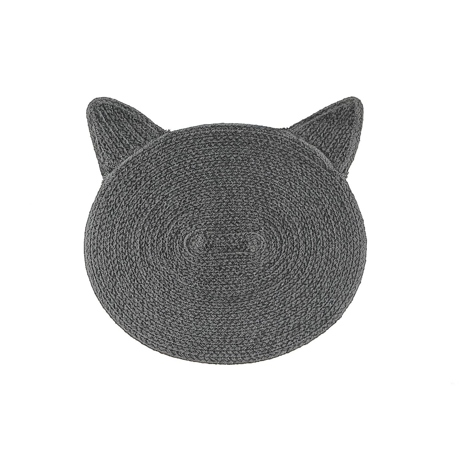IH Casa Decor Braided Cotton Cat Shape Mat Charcoal Gray