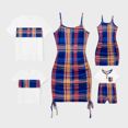 thumbnail image 1 of PatPat Family Matching Sets Preppy Style Plaid Panel Tee or Ruched Design Drawstring Side Bodycon Strap Dress, 1 of 5