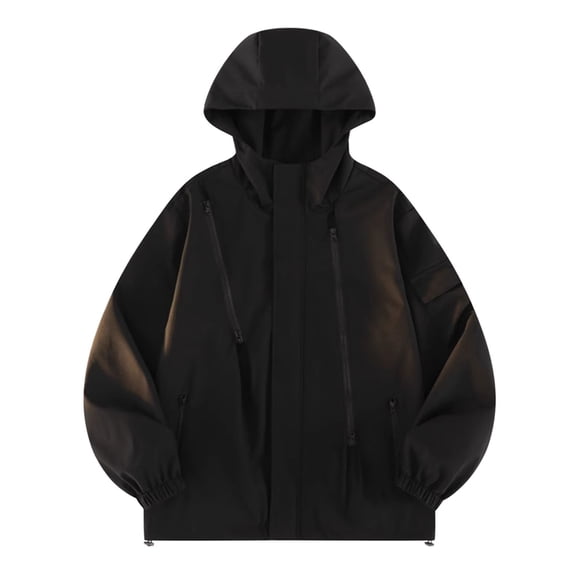 Dagugfen Rain Jacket Men Gradient Color Zip up Hoodie Drop Shoulder Long Sleeve Cargo Windproof Outdoor Hiking Outwear Pockets
