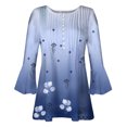 thumbnail image 4 of CEHVOM T-shirts Plissés Basiques à Manches 3/4 Trompette Imprimée Boutonnée pour Femmes en Solde, 4 of 5