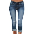 thumbnail image 1 of Bmisegm Women Casual Simple Fashion Ripped Old Elastic Mid Rise Pocket Cropped Jeans Y2K Jeans for Women Blue XL, 1 of 8