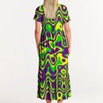 thumbnail image 4 of Robe d'Été pour Femmes 2024 Mode Grande Taille Mardi Gras Imprimée Carnaval Manches Courtes Col Rond Robe Décontractée Fluide à Volants Maxi Robe de Plage avec Poches Rabais de 50 % Liquidation!, 4 of 6