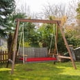 thumbnail image 2 of Topbuy 2-Person Wicker Loveseat Rattan Porch Swing Chair with 1 Seat Cushion and 2 Hanging Ropes, Red, 2 of 7