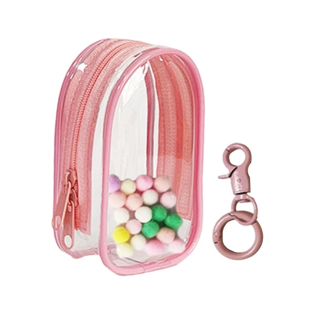MERIGLARE Clear Figure Display Bag with Keychain Mini Doll Storage Bag for Mini Figure Light Pink