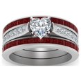 thumbnail image 1 of EGNMCR Rings Couple Wood Grain Titanium Steel Heart Three Layer Set Ring ring, 1 of 1