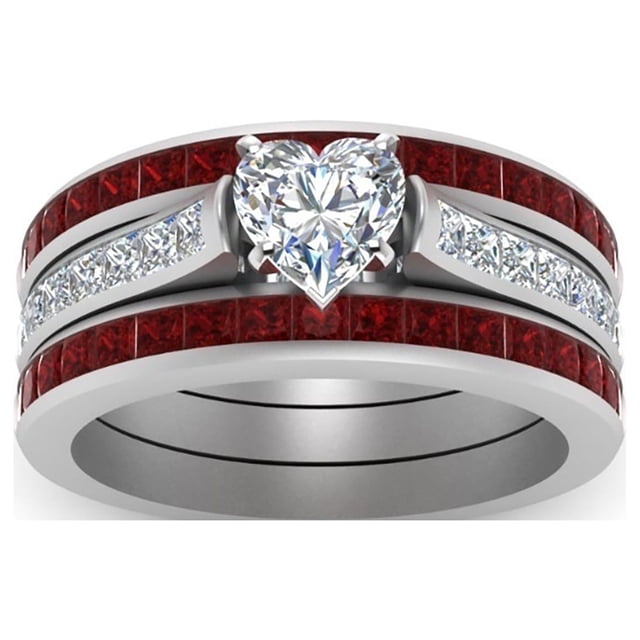 EGNMCR Rings Couple Wood Grain Titanium Steel Heart Three Layer Set Ring ring