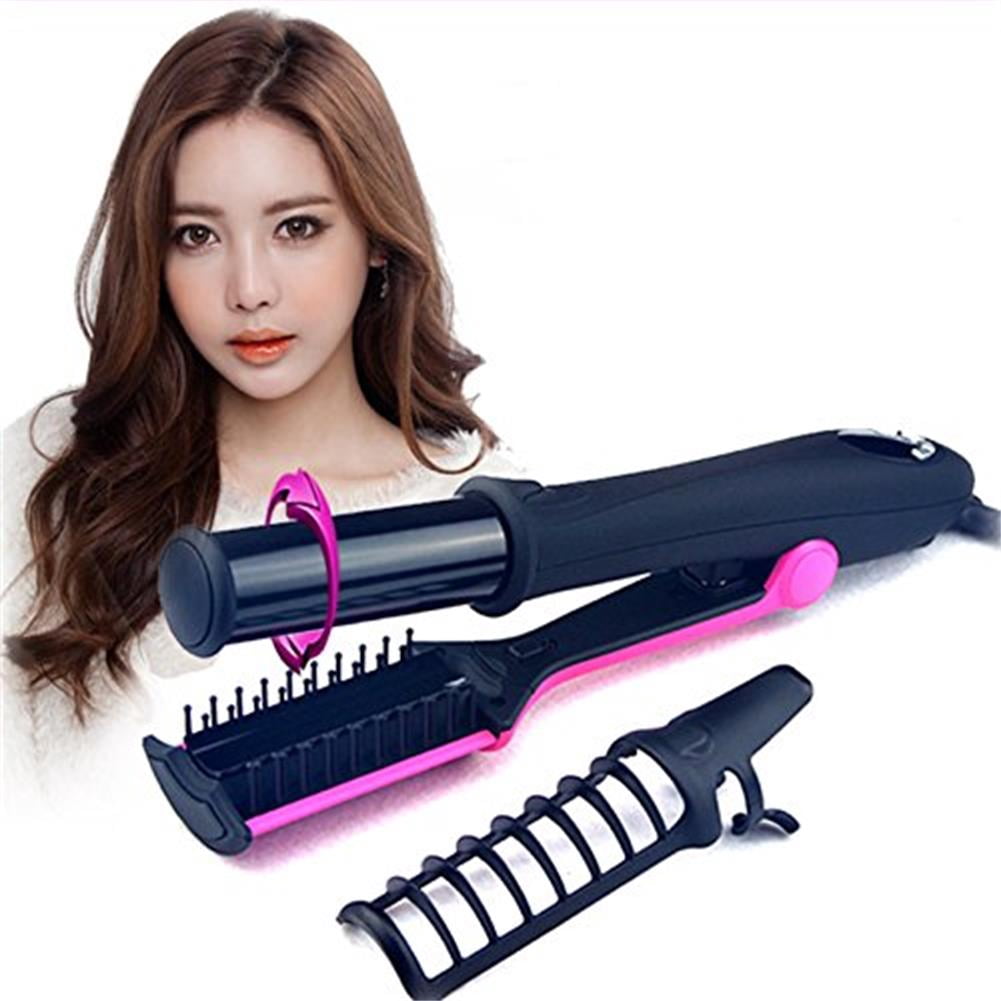 Hair Straightening Curling Iron, Professional 2 in 1 Style Flat irons, 1-Way Rotating Iron Curler No Damage,Hair Straightener Flat irons For Short & Long Hair, Black