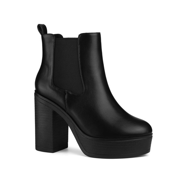 Unique Bargains Bottines Chelsea à Talons Hauts Épais à Plateforme pour Femmes