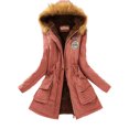 thumbnail image 1 of MAWCLOS Ladies Parka Jacket Drawstring Overcoat Trim Coat Casual Winter Hooded Outwear Dark Pink L, 1 of 2