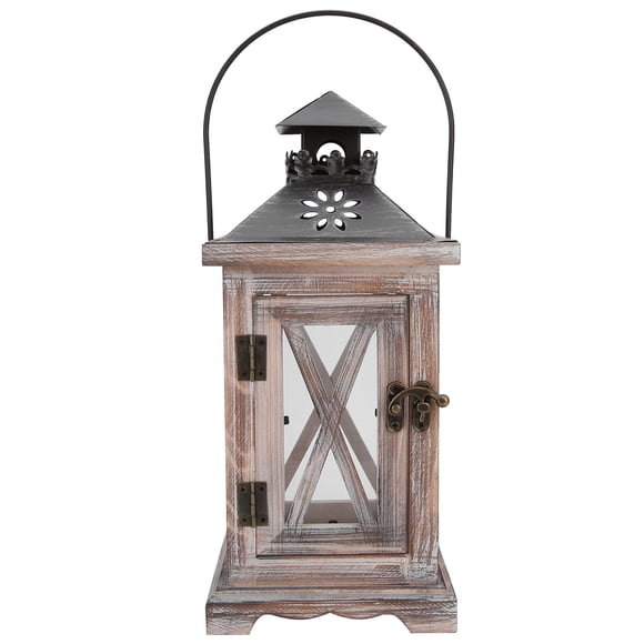 Retro Candle Lantern Decorative Vintage Wooden Candle Holder Farmhouse Cylinder Tabletop Lantern for Home Indoor Outdoor Patio Decor[28*12.5*12.5CM]