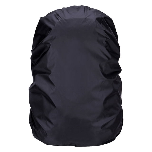 Snorda Waterproof Backpack Cover Bag designed for camping, hiking, and outdoor activities. Made from durable polyester material, this neutral-gender rucksack cover offers protection against rain and dust. The black cover features an elastic fit for secure coverage, suitable for various backpack sizes. Often used as a protective cover for school or work backpacks during rainy commutes.