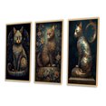 thumbnail image 3 of Designart "Glamorous Gold Cat Retro Blue" Animals Cat Framed Wall Art Set Of 3 - Blue Cat Frame Canvas Set For Living Room Decor, 3 of 6