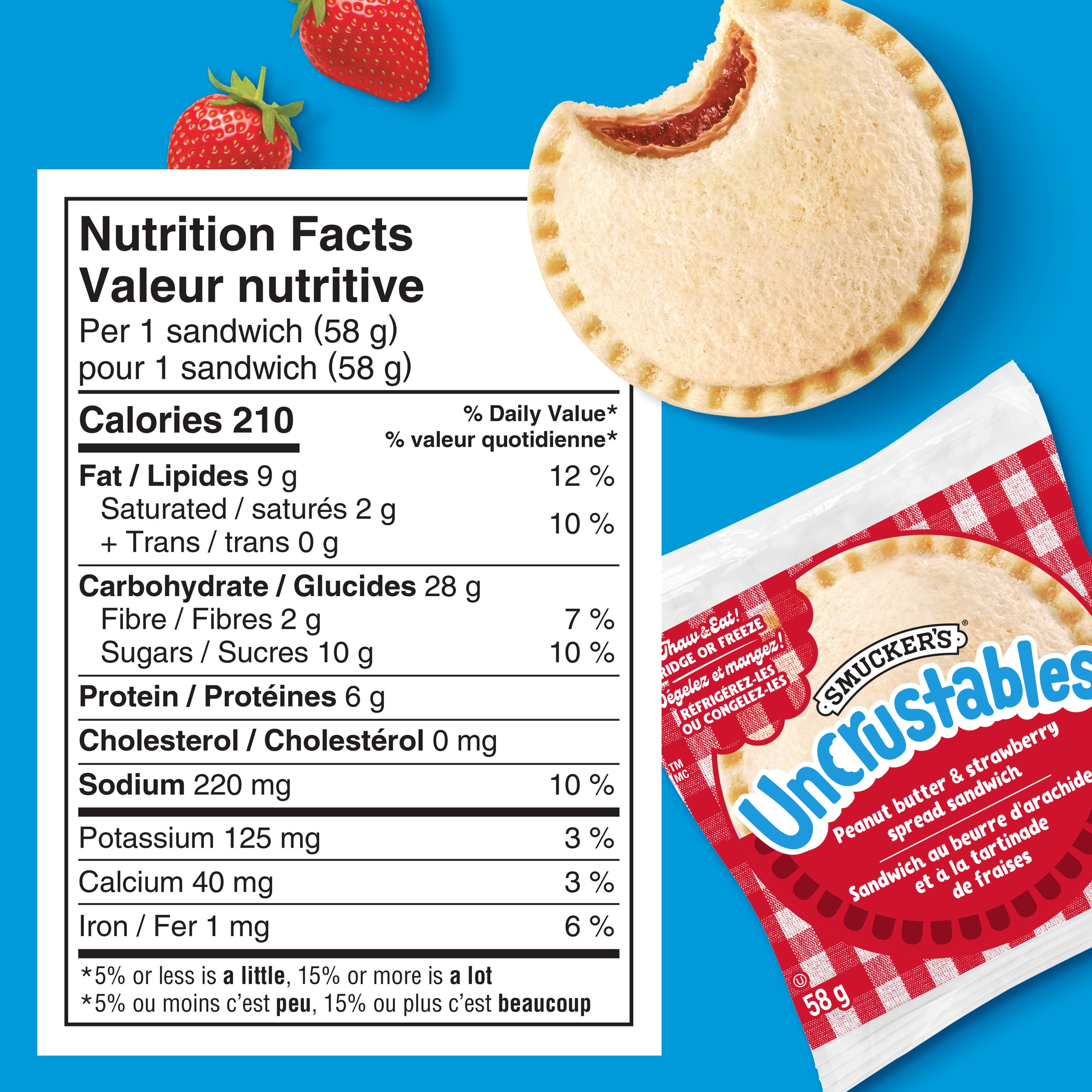Smucker's Uncrustables Peanut Butter and Strawberry Spread Sandwich, Frozen, 58g, Pack of 4