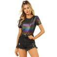 thumbnail image 1 of INSPIRE CHIC Women's Party Metallic Textured Short Sleeve Shiny Multi Color Top, 1 of 6