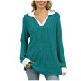 thumbnail image 1 of AherBiu Womens Tops Ribbed Knitted Long Sleeve Trendy Loose Tops Comfy Fall Collared Shirts Blouses, 1 of 7
