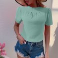 thumbnail image 2 of hotojiny Spring Tops for Women Solid Color Crew Neck Loose Blouse Lightweight Textured Puff Short Sleeve Back Keyhole Shirt Beach Vacation Clothes for Women, 2 of 7