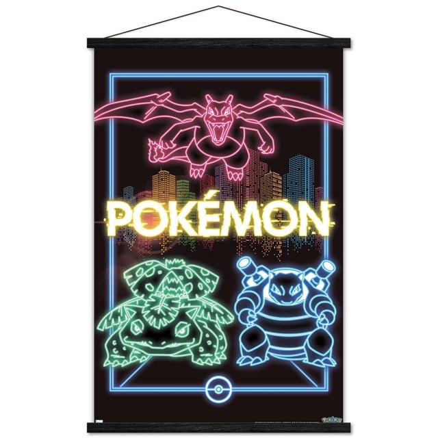 Pokémon - Neon Group Wall Poster, 14.725" x 22.375" Framed
