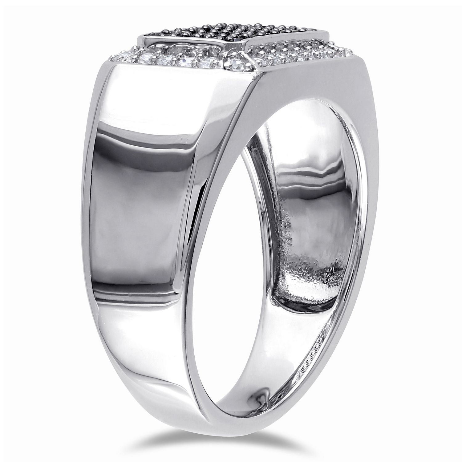 Bague pour hommes avec spinelles noirs et saphirs blancs 7/8 CT PBT en argent sterling