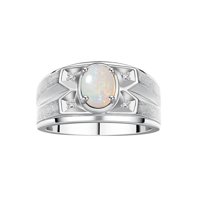 RYLOS Men's Rings Sterling Silver Rings Classic Designer Style 8X6MM Oval Gemstone & Diamond Ring Opal October Birthstone Rings For Men Size 11
