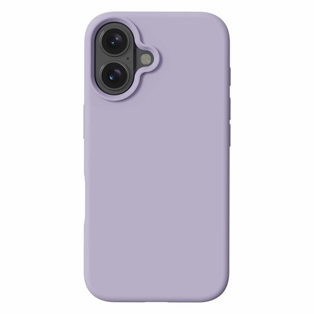 Blu Element Silicone w/MagSafe Case Lavender for iPhone 16 shown from the back with a slim lavender silicone exterior and raised edges around the dual camera cutout for protection. The MagSafe compatible case features a soft microfibre lining to prevent scratches, is drop tested from 6ft, and has an anti-dust, anti-fingerprint matte finish, ideal for everyday phone protection.