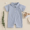 thumbnail image 2 of Chbgutlmr Baby Boys Girls Clothes Toddler Half Button Short Sleeve Rompers Infant Plaid Printed Comfy Jumpsuits, 2 of 4