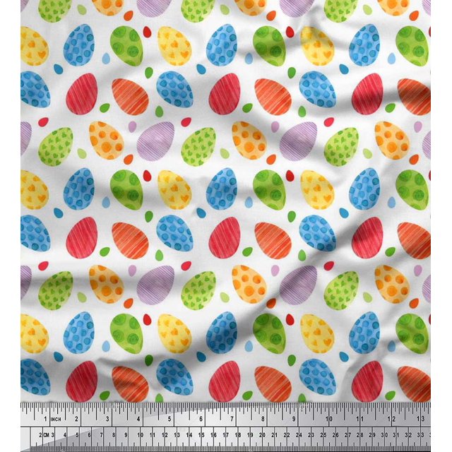 Soimoi Polyester Crepe Fabric Egg Easter Print Fabric by Yard 42 Inch Wide