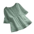 thumbnail image 1 of RKSTN Haut Décontracté pour Femmes Col Rond Manches Mi-Longues Chemise Ample Blouse Tunique en Coton et Lin, 1 of 9