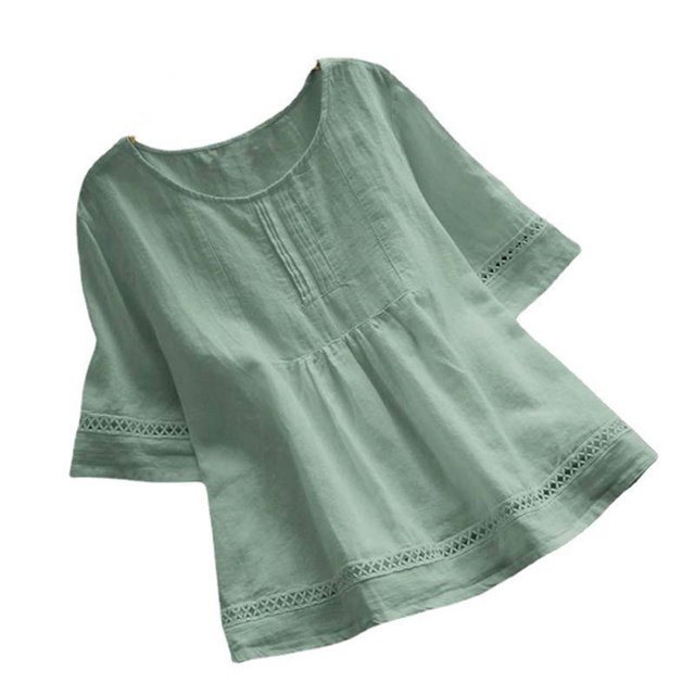 RKSTN Haut Décontracté pour Femmes Col Rond Manches Mi-Longues Chemise Ample Blouse Tunique en Coton et Lin