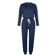 thumbnail image 4 of Mrat Womens 2 Piece Outfits 2 Piece Jogging Sets Solid Polyester Long Sleeve Sweatsuits Sets Two Piece Track Suits Drawstring High Waist Pants Set Comfy Outfits E-Navy 3XL, 4 of 5
