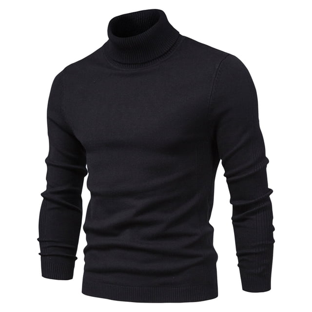Men Sweaters for Fall Men's Solid Color High Neck Pullover Long Sleeved Loose Base Shirt Tops Sweater Turtleneck Sweater Fall Loose Ribbed Shirts S-106 Black XXL