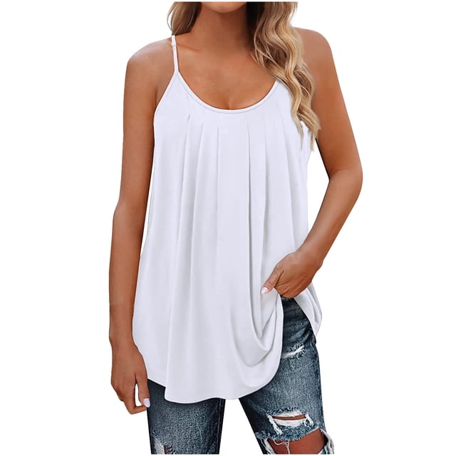 Mrat Camisoles Habillées Femmes Été Mode Décontractée Sans Manches Col Rond Unies Camisoles Blouse Gilets Camisoles Habillées pour Femmes P-199 Blanc G