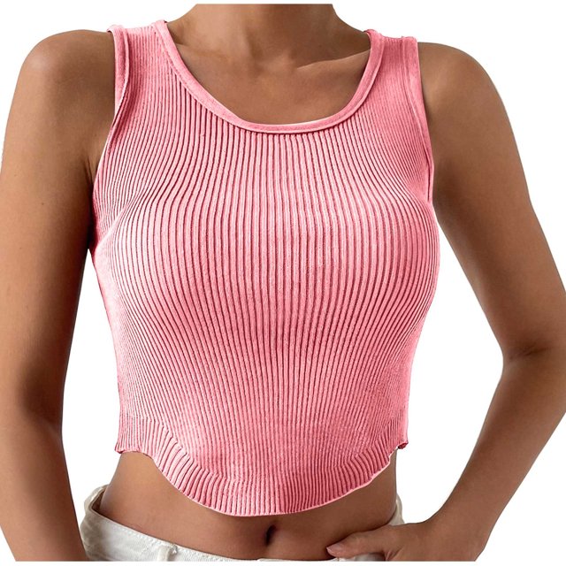 RKSTN Womens Tank Tops Crewneck Slim Fit Basic Solid Color Casual Summer Sleeveless Crop Tops