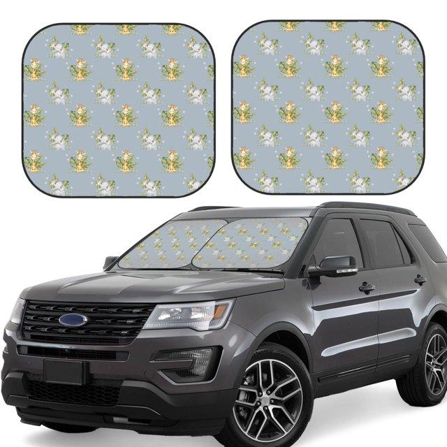 KLL Bébé Éléphant Girafe pour Pare-Brise Pare-Soleil 2 Pcs Pliable pour Fenêtre avant de Voiture pour la Plupart des Berlines SUV Camion-Petit