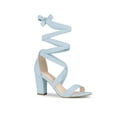 thumbnail image 1 of BLISSFUL STEP Inspired Women's Sandals Solid Color Mid Block Heels Lace up Sandals Sky Blue 7, 1 of 7