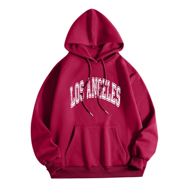 LUOGENLI Chandails à Capuchon pour Hommes Lot Coton Los Angeles Hommes Femmes Lettre Graphique à Capuche Imprimé Col Rond Manches Longues Chandail Hauts Chandails à Capuchon pour Hommes Chandail Coton Vin Taille TTG