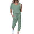 thumbnail image 1 of Yuyuzo Womens Workout Sets 2 Piece Short Sleeve Crew Neck T-Shirts Drawstring Jogger Pants with Pockets, 1 of 5