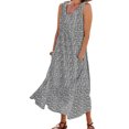 thumbnail image 1 of MAWCLOS Robes Évasées pour Femmes Col Rond Été Plage Robe d'Été Sans Manches Longue Robe Maxi Hawaïenne Vacances Imprimé Floral Gris 2TG, 1 of 2