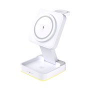 Rbaofujie Multifunctional Foldable Wireless Charging for android and IOS Smart Phones Watches Earphones 3-in-1 Magnetic 15W Wireless Fast Charger with LED Light