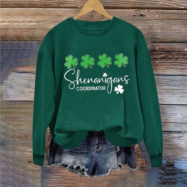 Chandails de la Saint-Patrick pour Femmes Col Rond Chandail Imprimé à Manches Longues Chandails pour Femmes