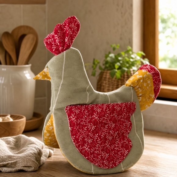 JJV Handmade Hen Shaped Oven Mitt Pot Set Kitchen Decor Quilted Heat Washable Hot Pad Heat Kitchen Gloves for Chicken Lover