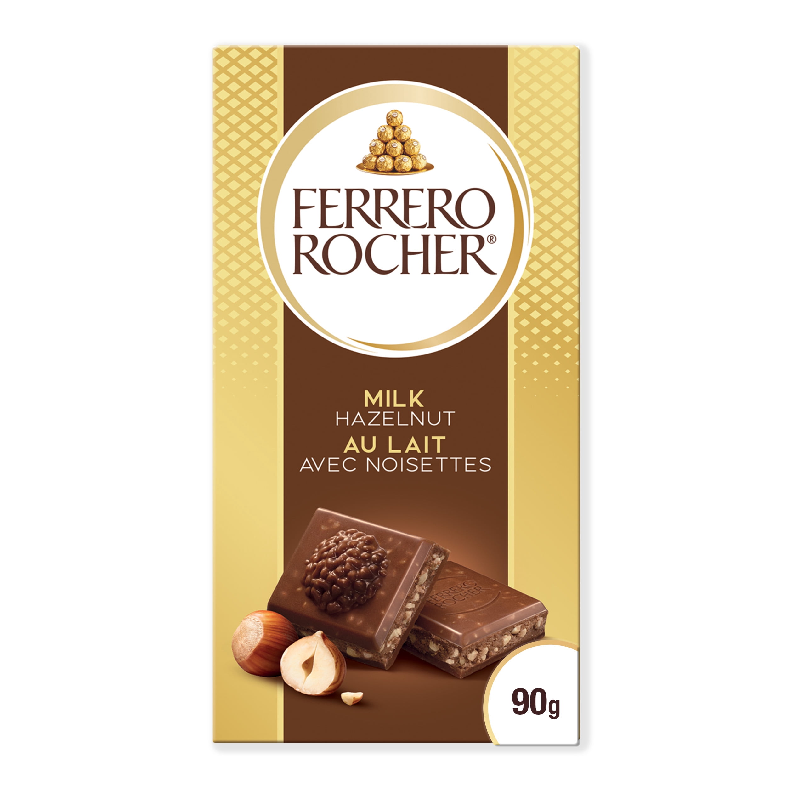 FERRERO ROCHER Premium Chocolate Bar, Milk Chocolate with Hazelnut, 90g