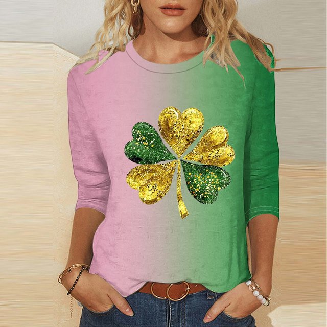 Meichang T-Shirts à Manches 3/4 pour Femmes, T-Shirts Graphiques Chanceux pour la Saint-Patrick, Col Rond, Coupe Ample, T-Shirts de Vacances Irlandais