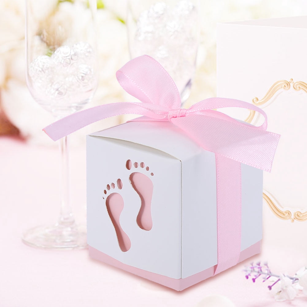 Rdeghly Wedding Gift Box, Candy Box Gift,50Pcs Cute Baby Footprint Paper Candy Box Wedding Baby Shower Gift Candy Box