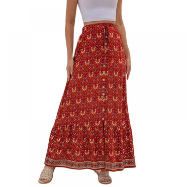 Jupe Longue Bohème Florale pour Femmes Taille Haute avec Fente