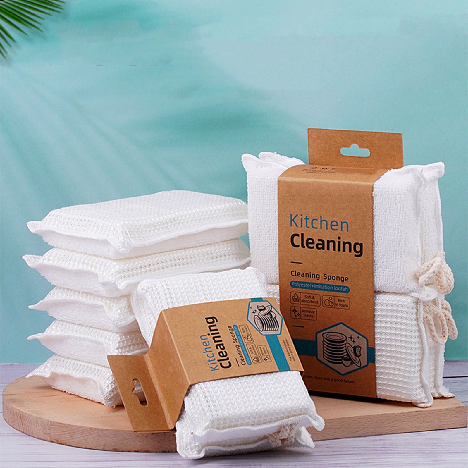 EGNMCR 4 Pcs Natural Wood Pulp Sponge Double-side Oil Dishwashing Sponges Kitchen Cleaning Sponge Block Kitchen Cleaning Tool Sponge Brush