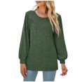 thumbnail image 1 of IROINID en Solde T-Shirt à Manches Longues en Polyester pour Femmes Confortable Été Col Rond Hauts Sexy Blouse Régulière Unie, Vert, 1 of 7