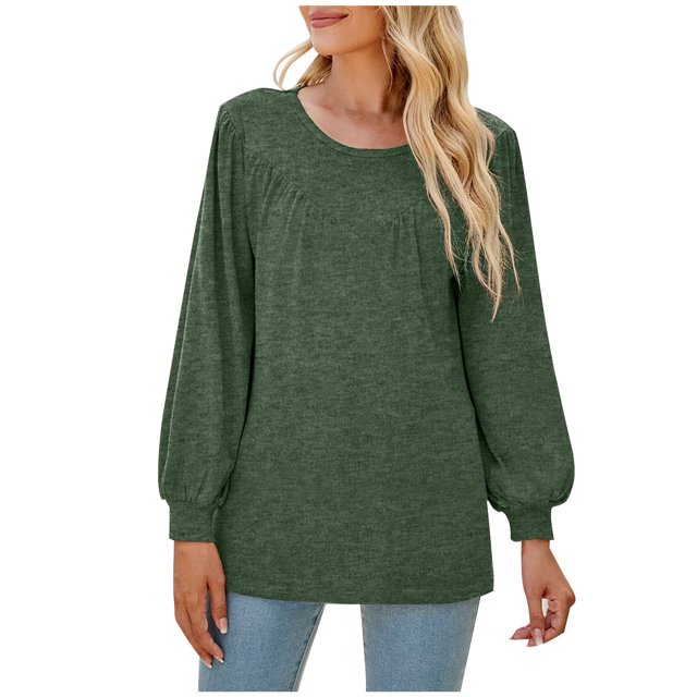 IROINID en Solde T-Shirt à Manches Longues en Polyester pour Femmes Confortable Été Col Rond Hauts Sexy Blouse Régulière Unie, Vert